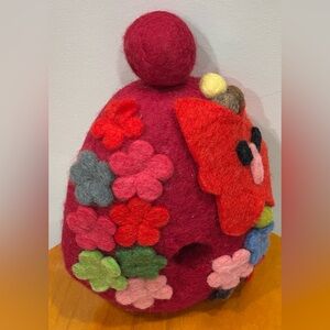 Handmade Felted Whimsical Birdhouse Folk Art Flowers Home Decor Cottagecore